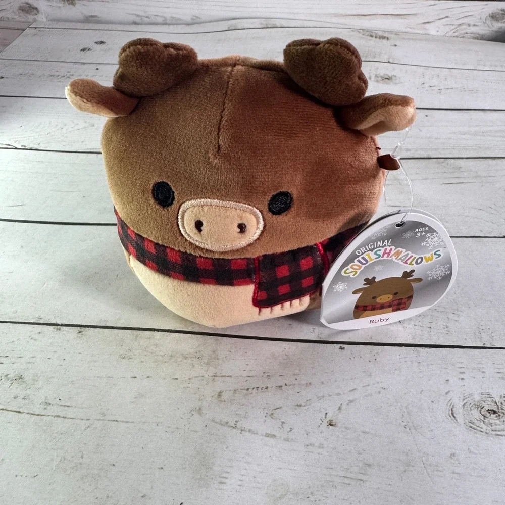 Squishmallows Ruby the Reindeer 5 Inch Christmas Plush‎ Buffalo Plaid Scarf NWT